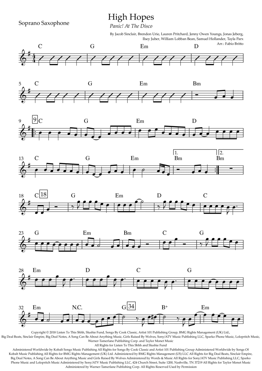 High Hopes High Hopes Soprano Saxophone scores gallery preview page 1