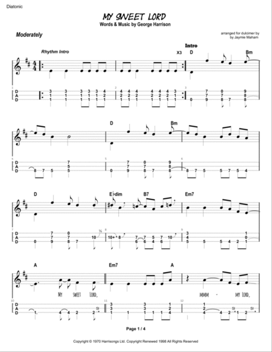 My Sweet Lord Dulcimer scores gallery preview page 2