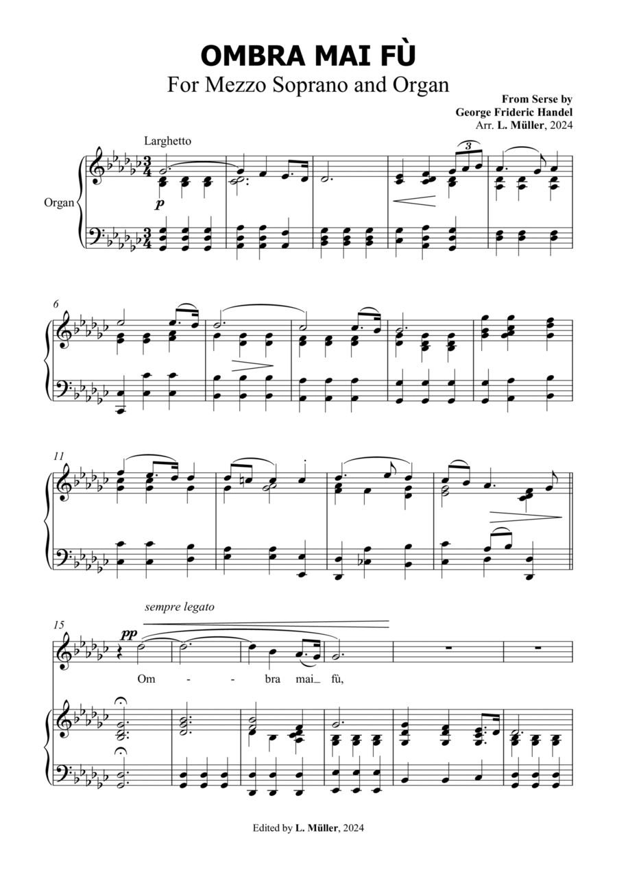 Book cover for Ombra Mai Fù - G. F. Handel - for Mezzo-Soprano solo with Accompaniment in Gb Major