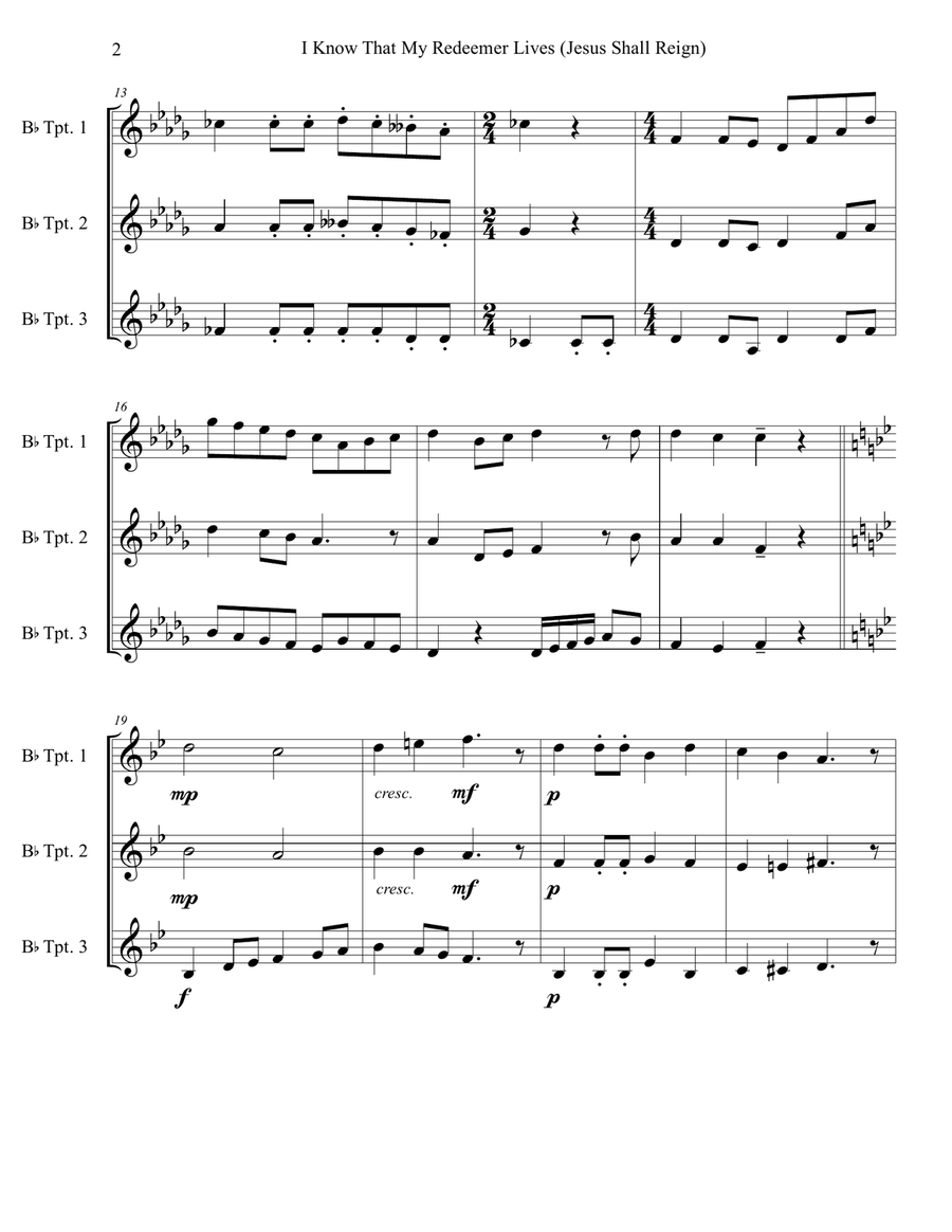 I Know That My Redeemer Lives for Trumpet Trio Trumpet Trio scores gallery preview page 2
