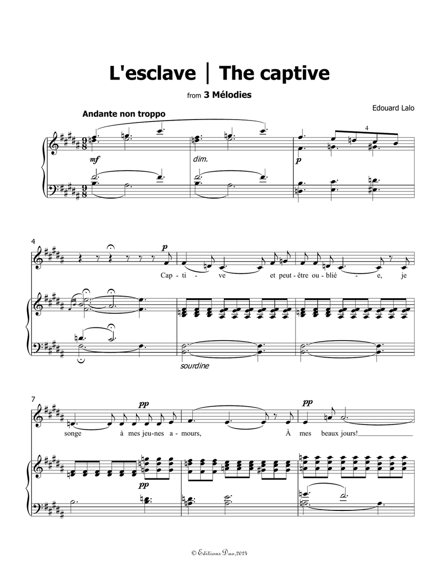 L'esclave, by Edouard Lalo, in B Major Piano, Vocal scores gallery preview page 3