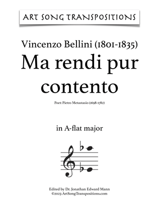 Book cover for BELLINI: Ma rendi pur contento (transposed to A-flat major)