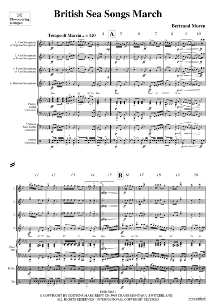 British Sea Songs March Saxophone Quartet scores gallery preview page 4