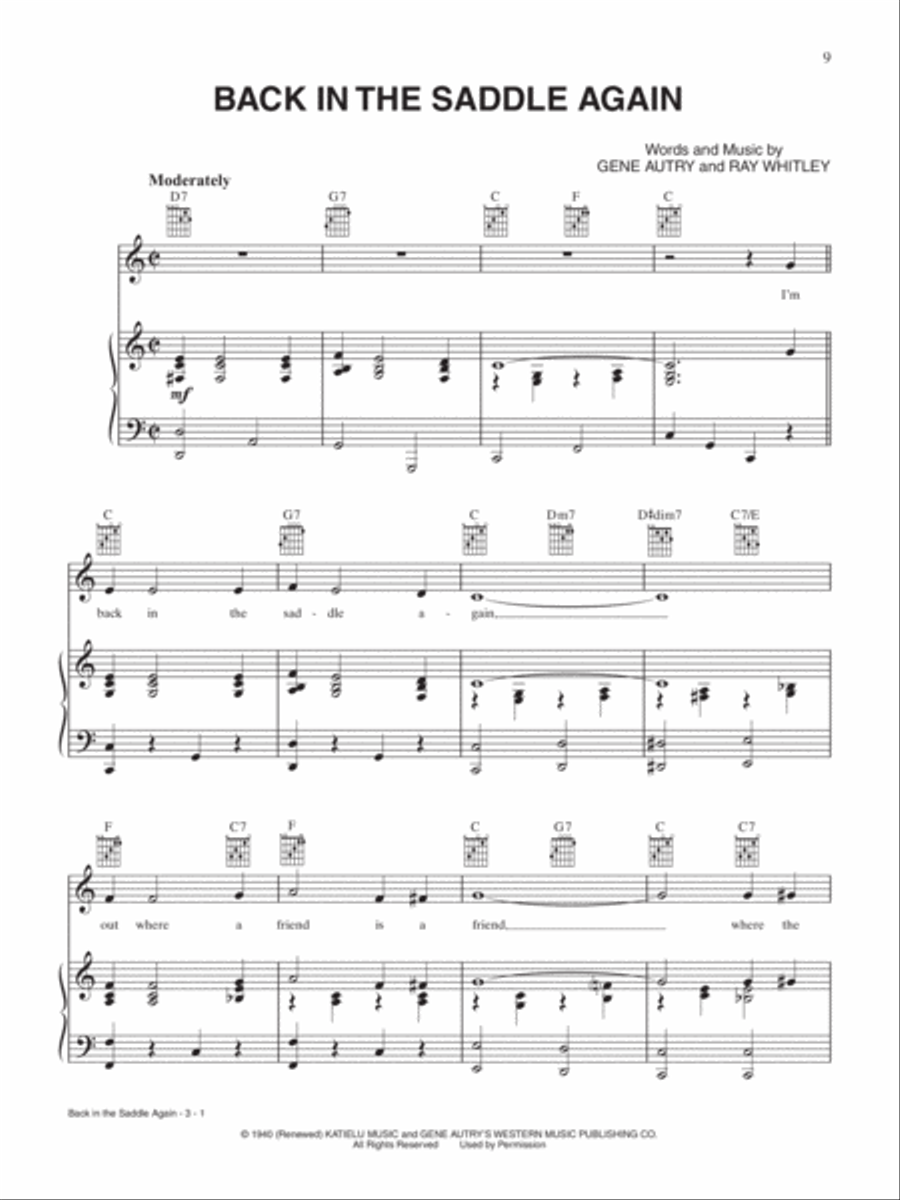 Back in the Saddle Again Piano, Vocal, Guitar scores gallery preview page 1