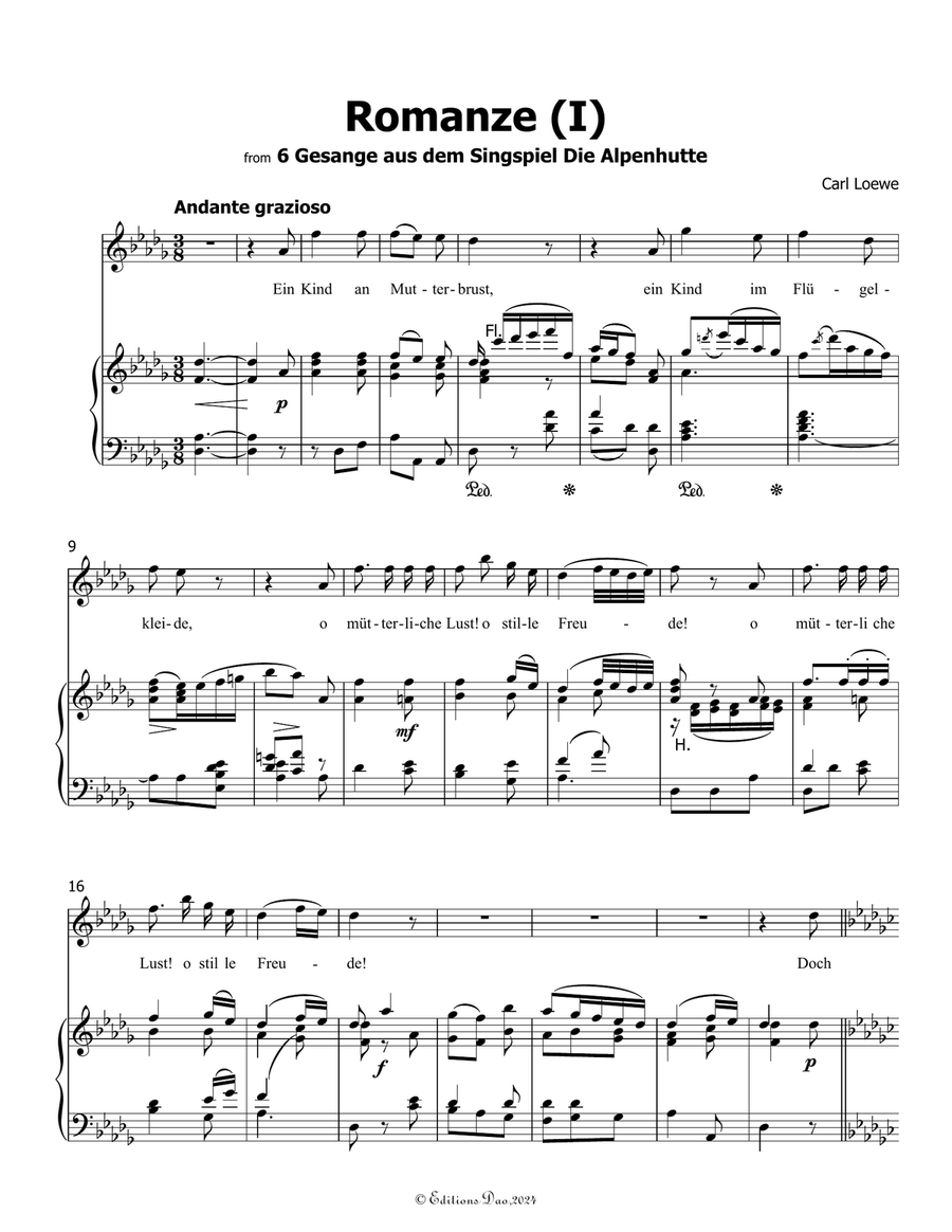 Romanze(I), by Carl Loewe, in D flat Major Piano, Vocal scores gallery preview page 3