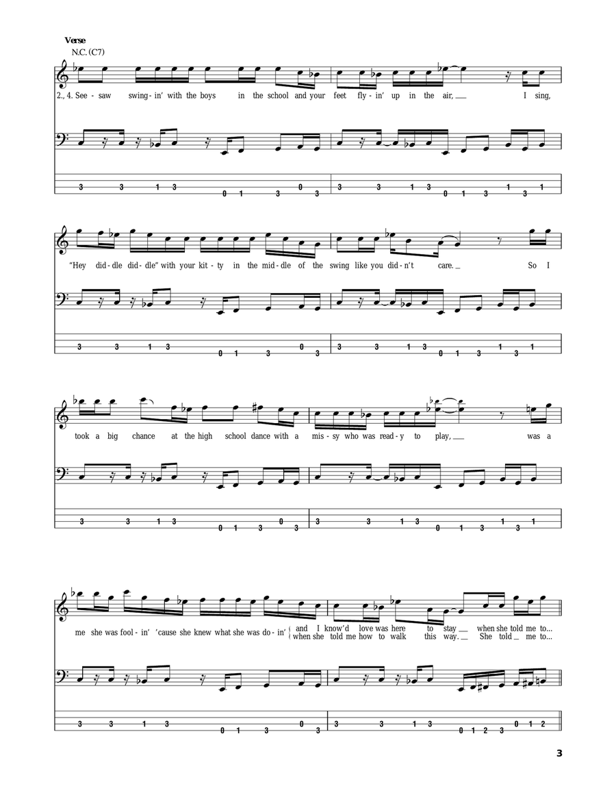 Walk This Way Bass Guitar Tablature scores gallery preview page 3
