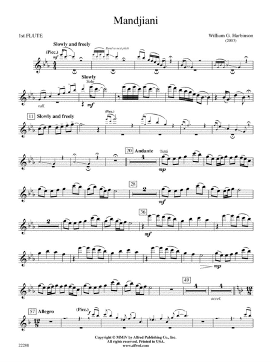 Mandjiani: Flute Mandjiani: Flute Concert Band scores gallery preview page 1