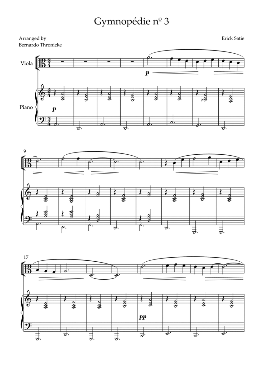 Gymnopédie nº 3 - For Viola and Piano image number null