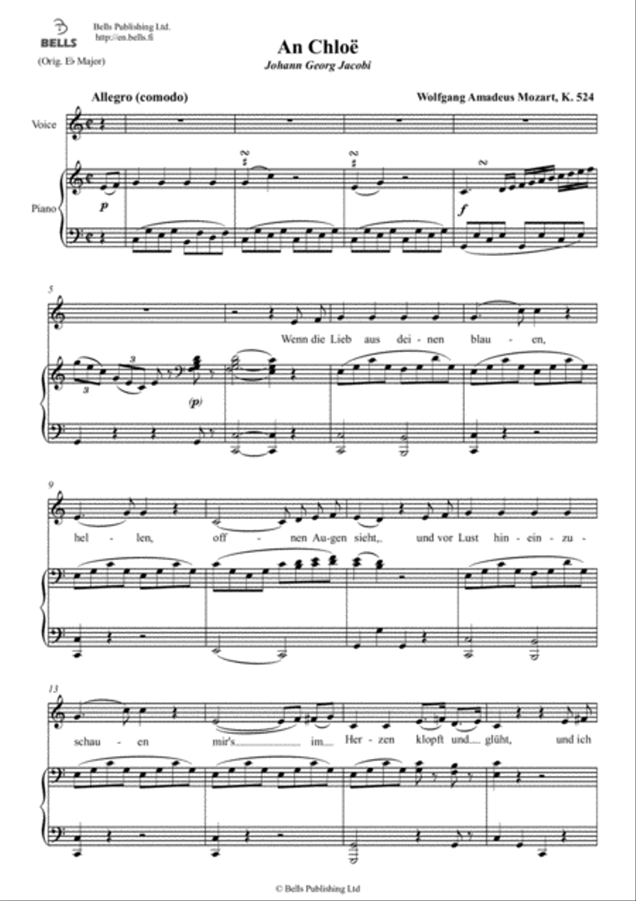 An Chloe, K. 524 (C Major) Voice Solo scores gallery preview page 1