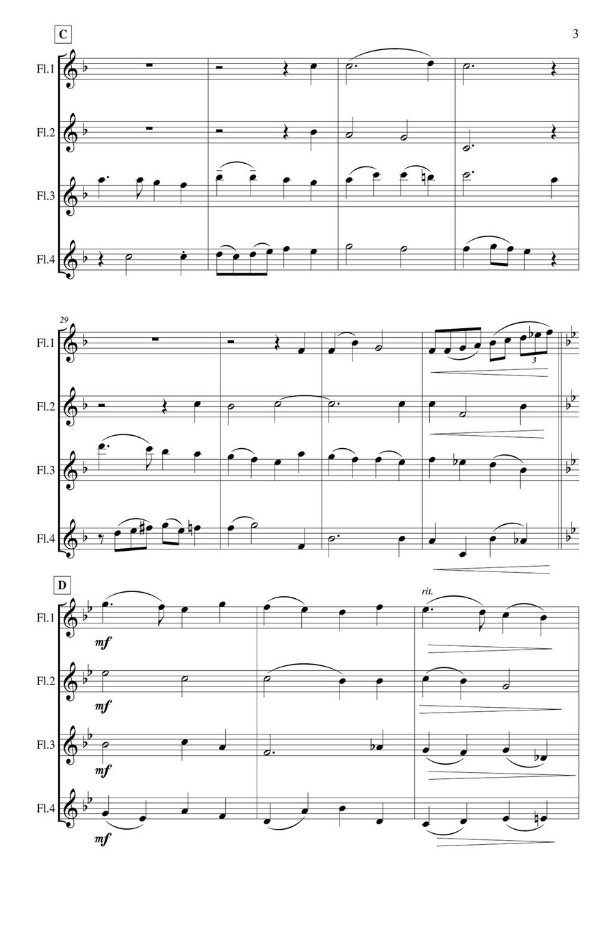 While Shepherds Watched Their Flocks By Night Flute Quartet scores gallery preview page 4