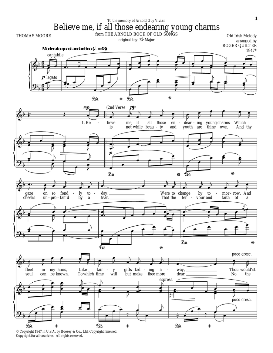 Believe Me, If All Those Endearing Young Charms Piano, Vocal scores gallery preview page 1