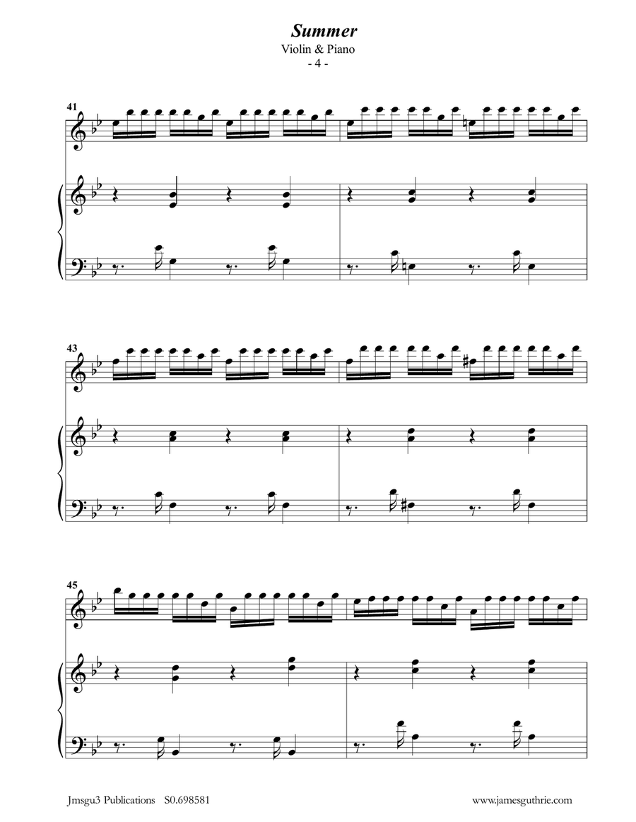 Vivaldi: Summer from the Four Seasons for Violin & Piano Violin Solo scores gallery preview page 4