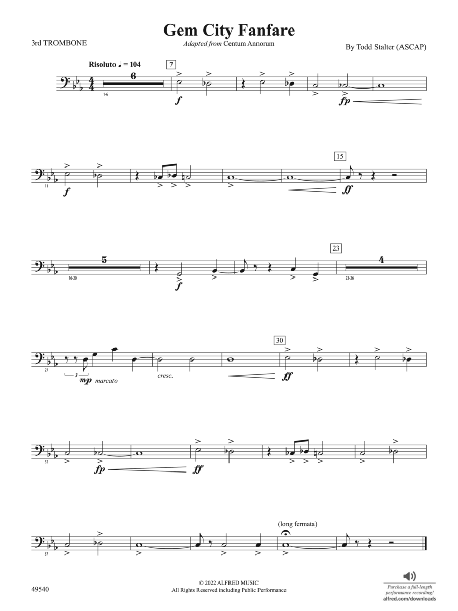 Gem City Fanfare: 3rd Trombone Concert Band scores gallery preview page 1
