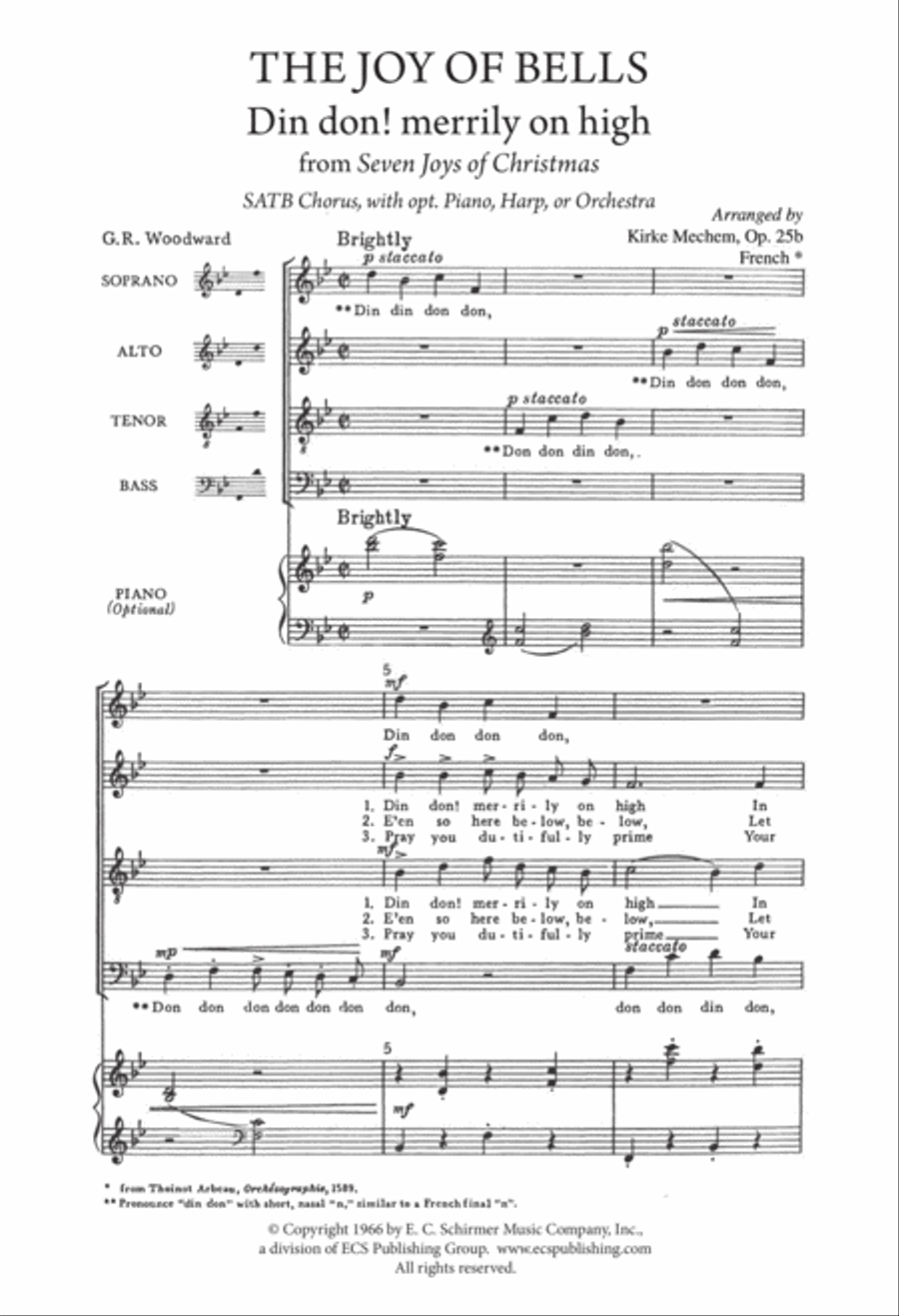 The Seven Joys of Christmas: 2. The Joy of Bells: Din don! merrily on high (Downloadable Choral Score)