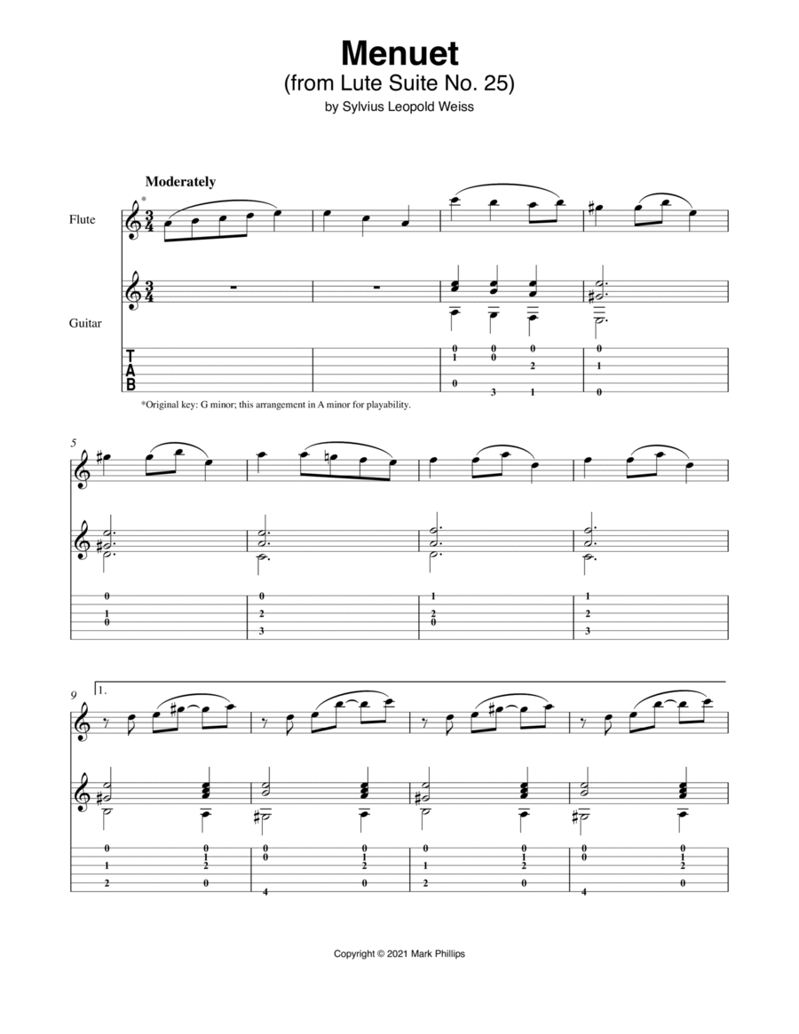 Menuet (from Lute Suite No. 25) Flute scores gallery preview page 1