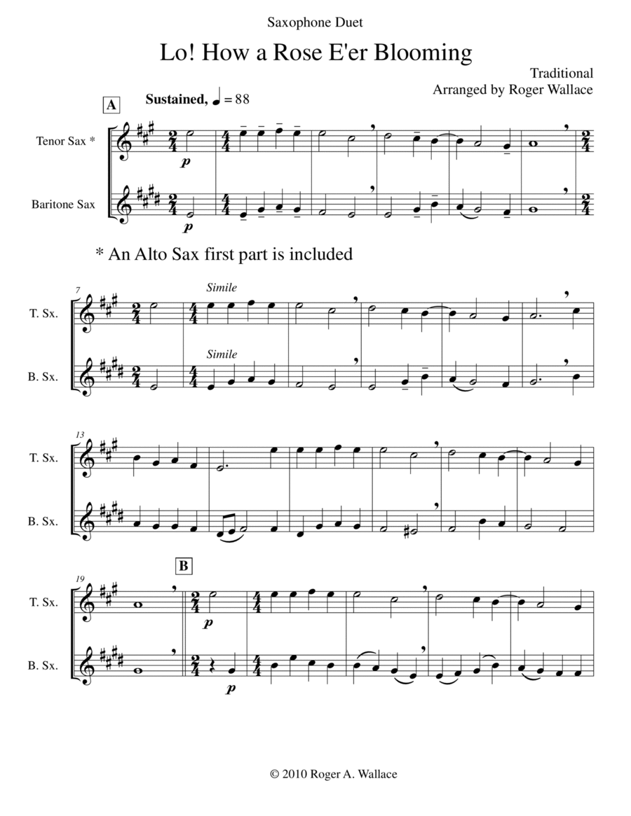 Lo! How a Rose E'er Blooming (Saxophone Duet) Woodwind Duet scores gallery preview page 1