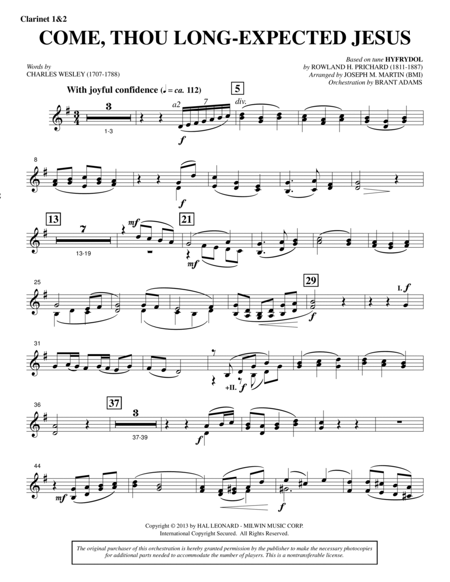 Come, Thou Long-expected Jesus (from A Symphony Of Carols) - Bb Clarinet 1,2