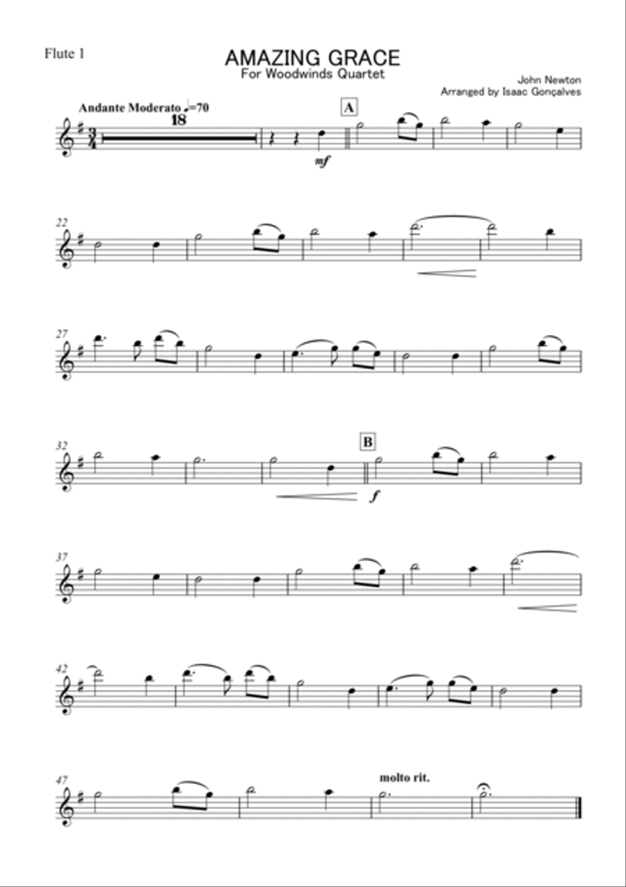 Amazing Grace Woodwind Quartet scores gallery preview page 4