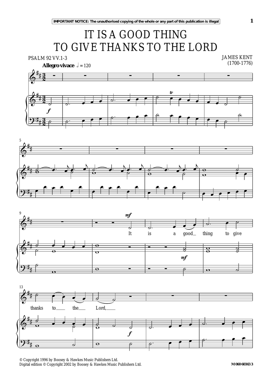 It Is A Good Thing To Give Thanks To The Lord Piano, Vocal scores gallery preview page 1