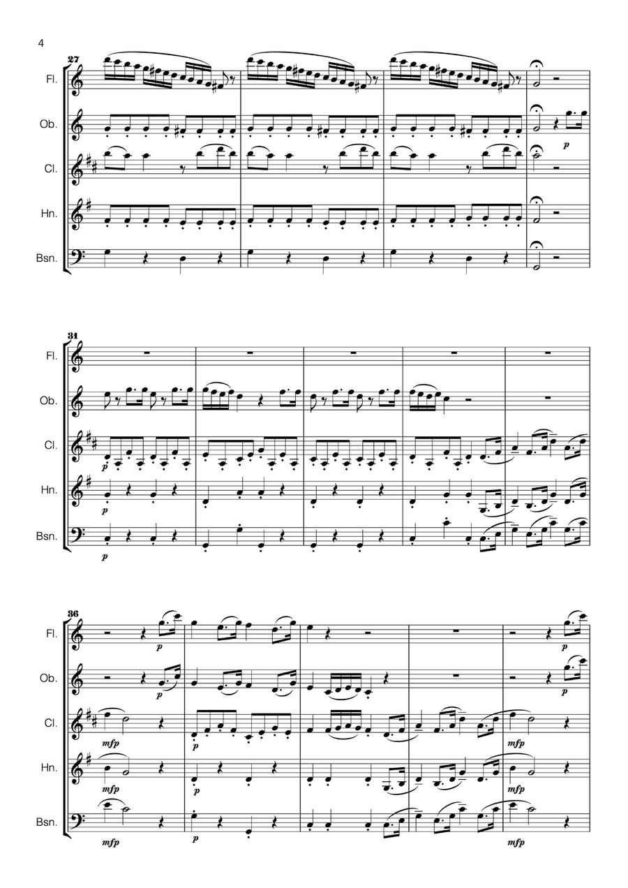 Non Più Andrai from The Marriage of Figaro (Mozart) for Wind Quintet Woodwind Quintet scores gallery preview page 4