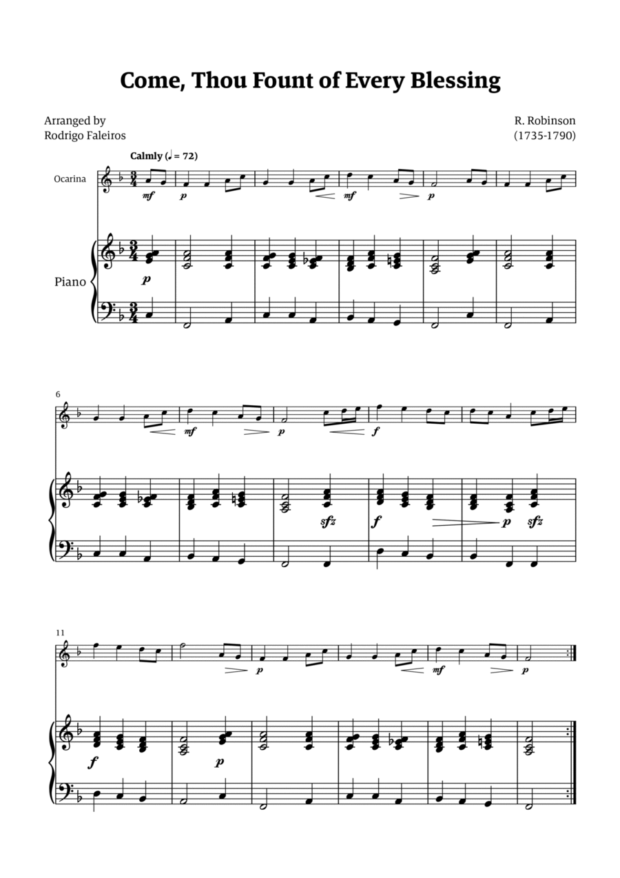 Come Thou Fount of Every Blessing ocarina scores gallery preview page 1