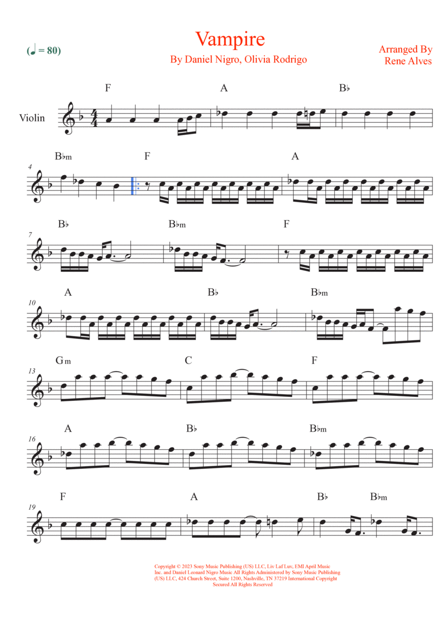 Vampire Vampire Violin Solo scores gallery preview page 1