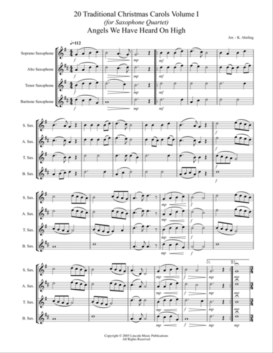 20 Traditional Christmas Carols Volume I (for Saxophone Quartet SATB or AATB) Saxophone Quartet scores gallery preview page 2