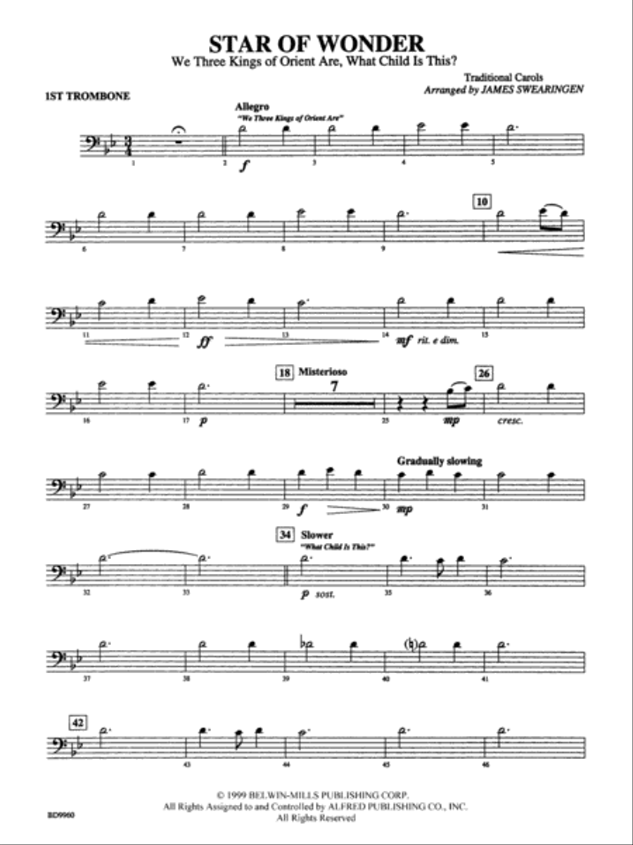 Star of Wonder: 1st Trombone Concert Band scores gallery preview page 1