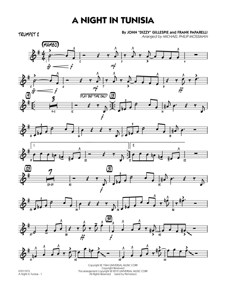 A Night In Tunisia - Trumpet 2 Jazz Ensemble scores gallery preview page 1