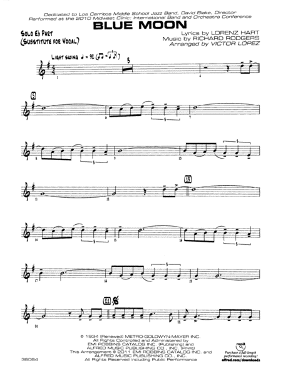 Blue Moon: Solo Eb Part (Substitute for Vocal) Jazz Ensemble scores gallery preview page 1