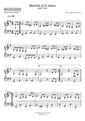 Book cover for Bourrée in E minor (EASY PIANO) BWV 996 [Johann Sebastian Bach]
