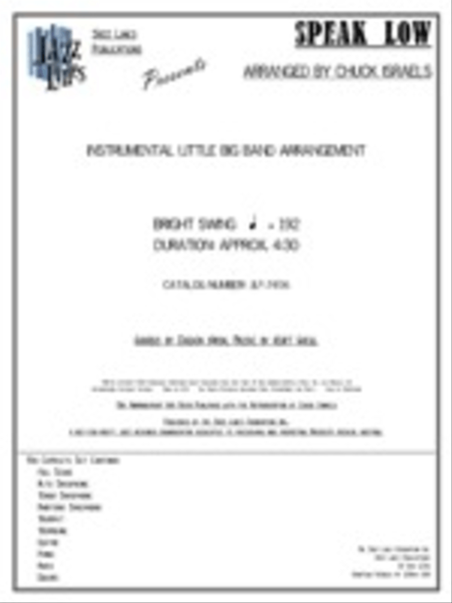 Speak Low Big Band scores gallery preview page 1