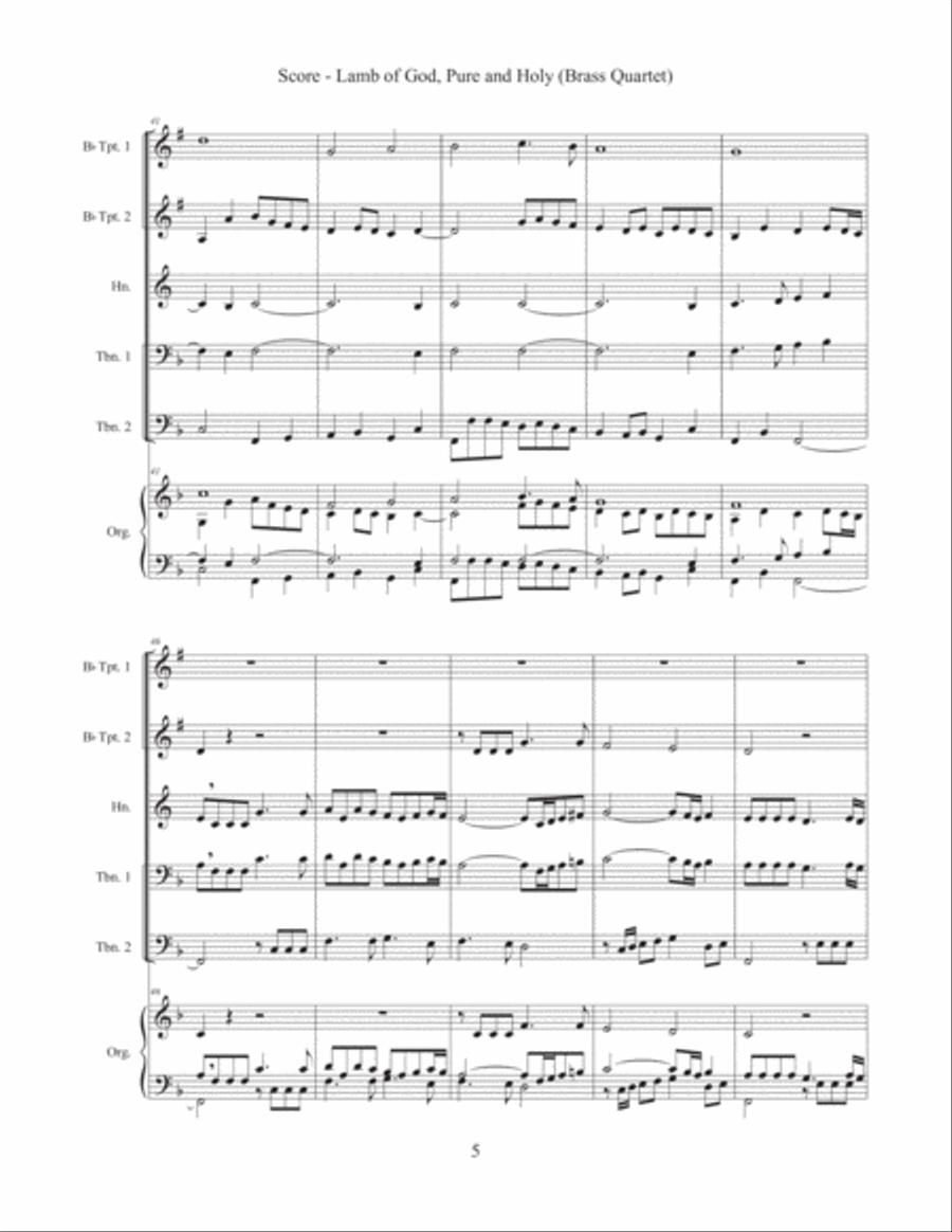 Lamb of God, Pure and Holy (Brass Quartet) Brass Quartet scores gallery preview page 6