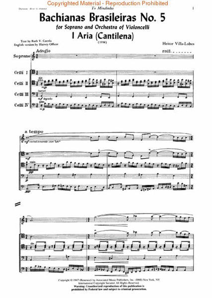 Bachianas Brasileiras No. 5 - “Aria” and “Dança” by Heitor Villa-Lobos Cello - Sheet Music