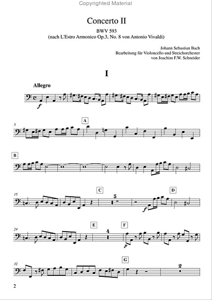 Concerto for Violoncello, Strings and Basso continuo A minor (after BWV 593) Double Bass scores gallery preview page 2