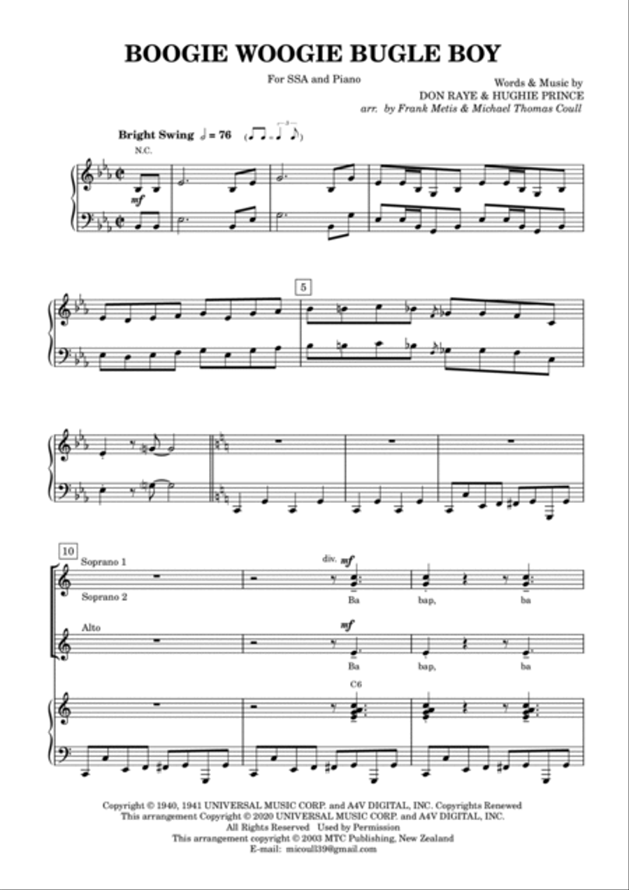 Boogie Woogie Bugle Boy SSA scores gallery preview page 3