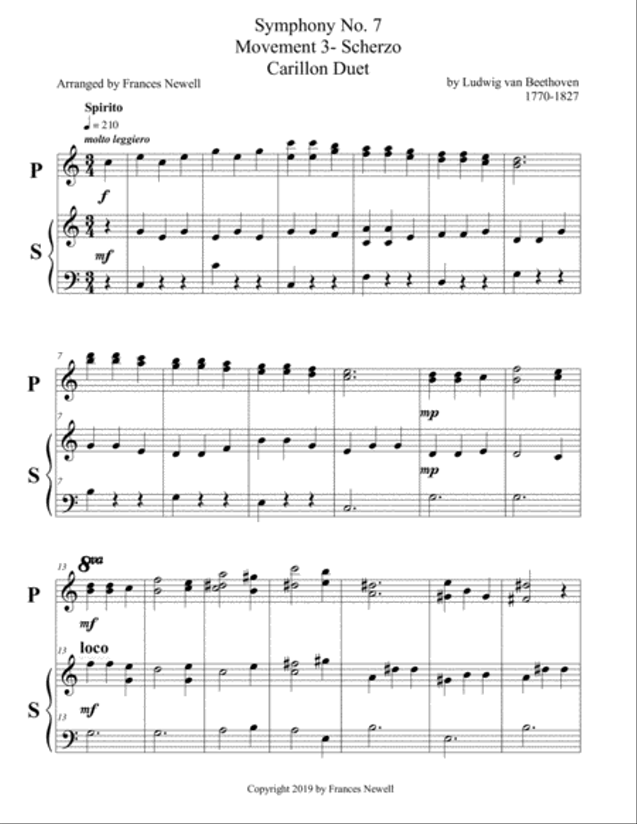 Beethoven Symphony No. 7, Scherzo,Carillon DUET Small Ensemble scores gallery preview page 1