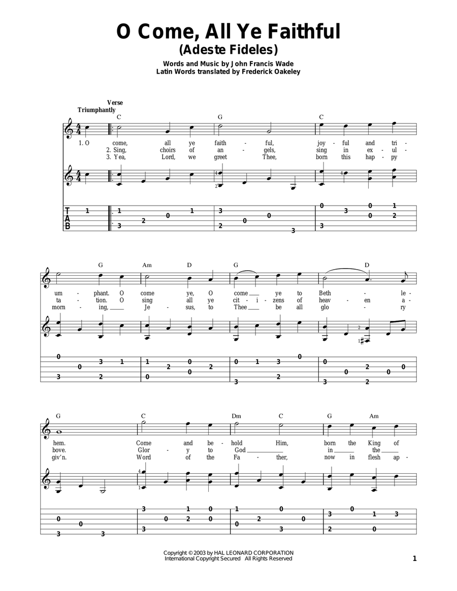 O Come, All Ye Faithful (Adeste Fideles) Guitar Solo scores gallery preview page 1