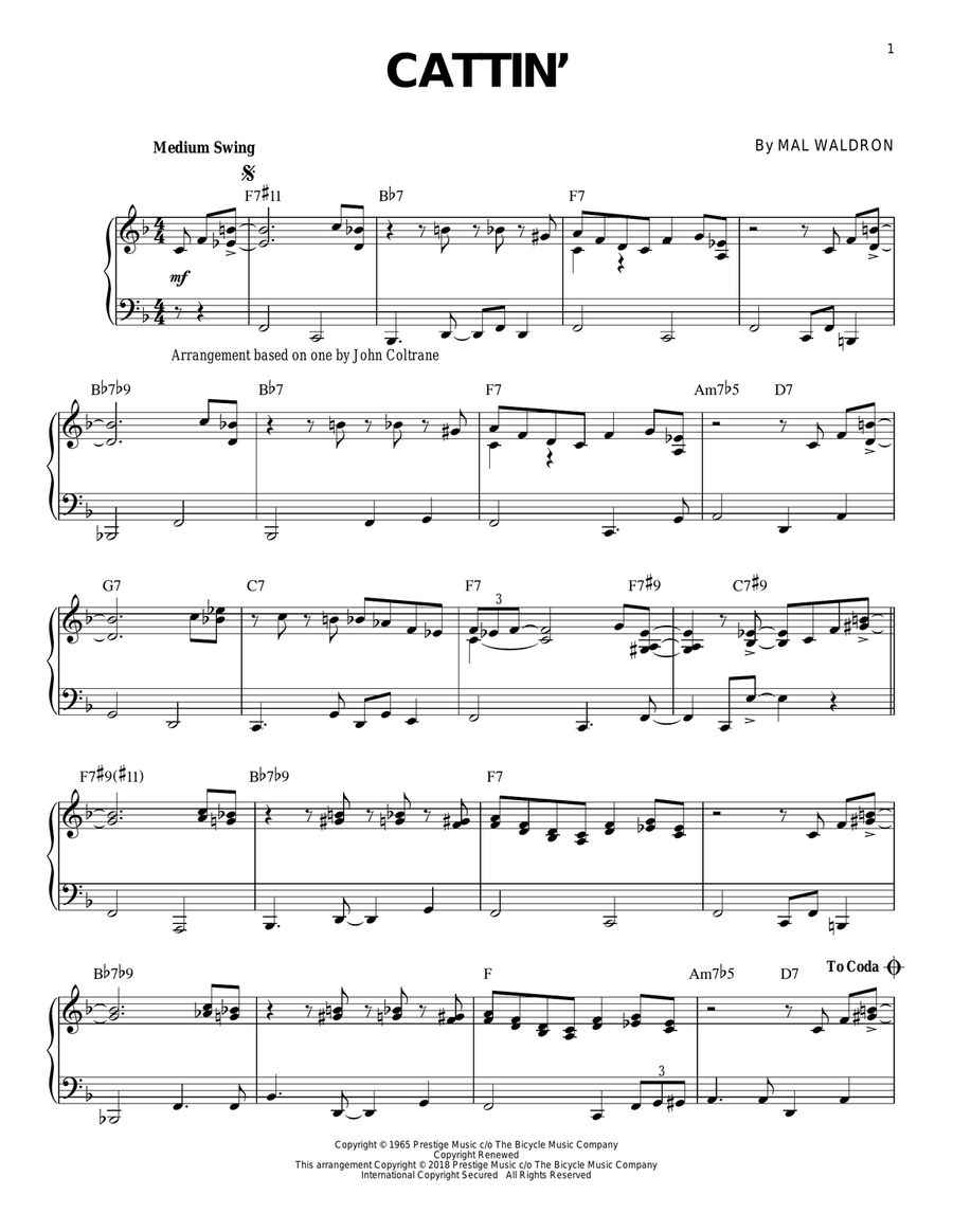 Cattin' Piano Solo scores gallery preview page 1