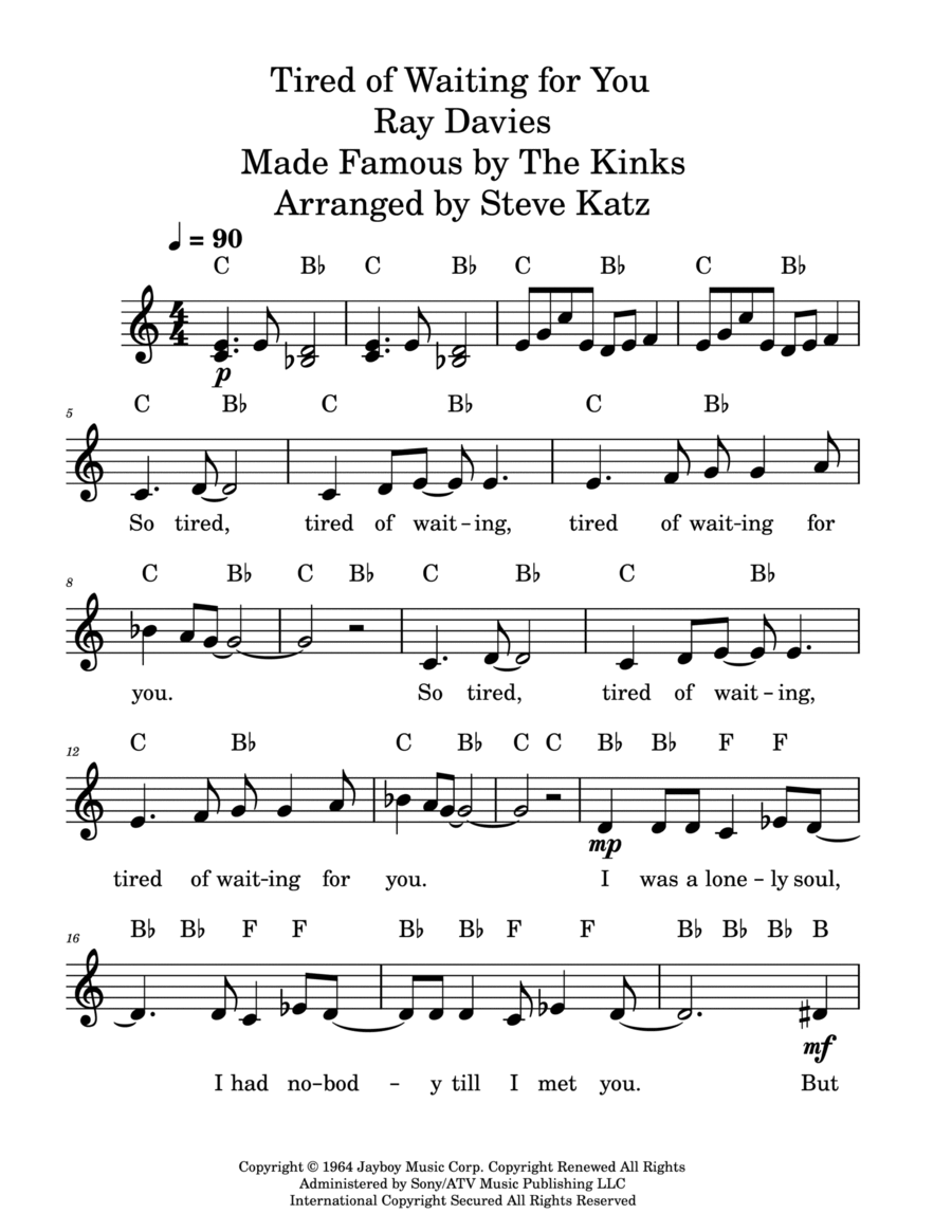 (so) Tired Of Waiting For You Piano scores gallery preview page 1