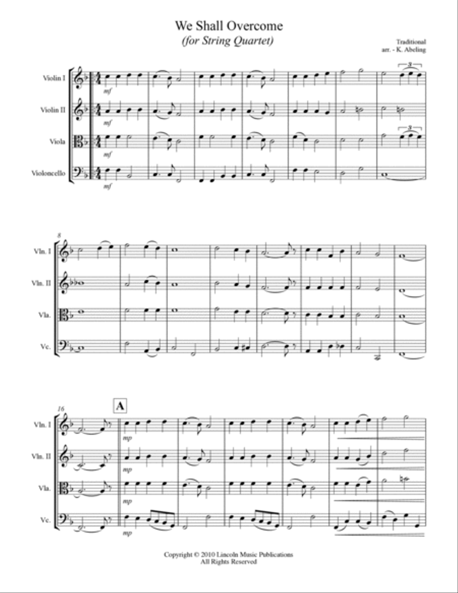 We Shall Overcome (for String Quartet) String Quartet scores gallery preview page 2