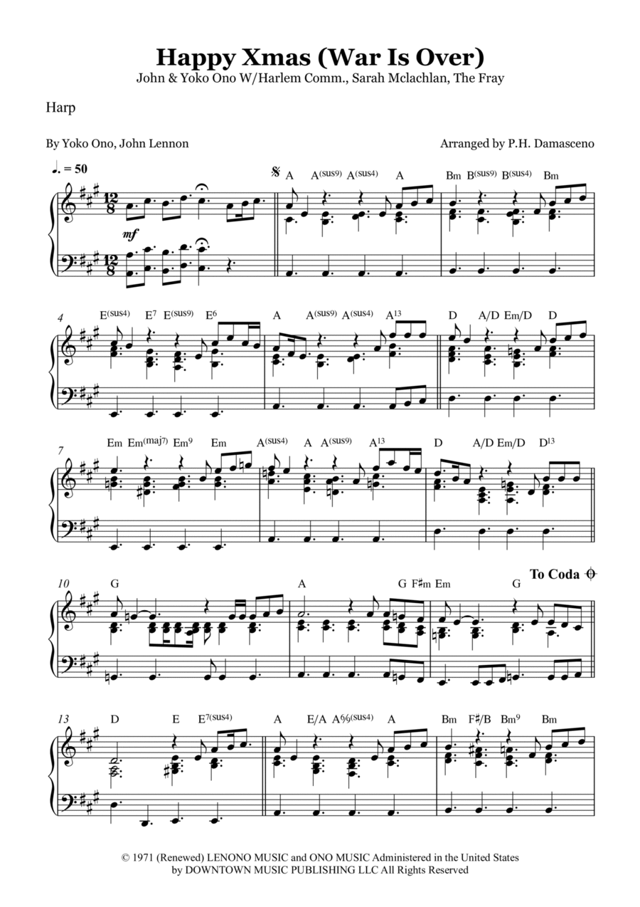 Happy Xmas (war Is Over) Harp scores gallery preview page 1
