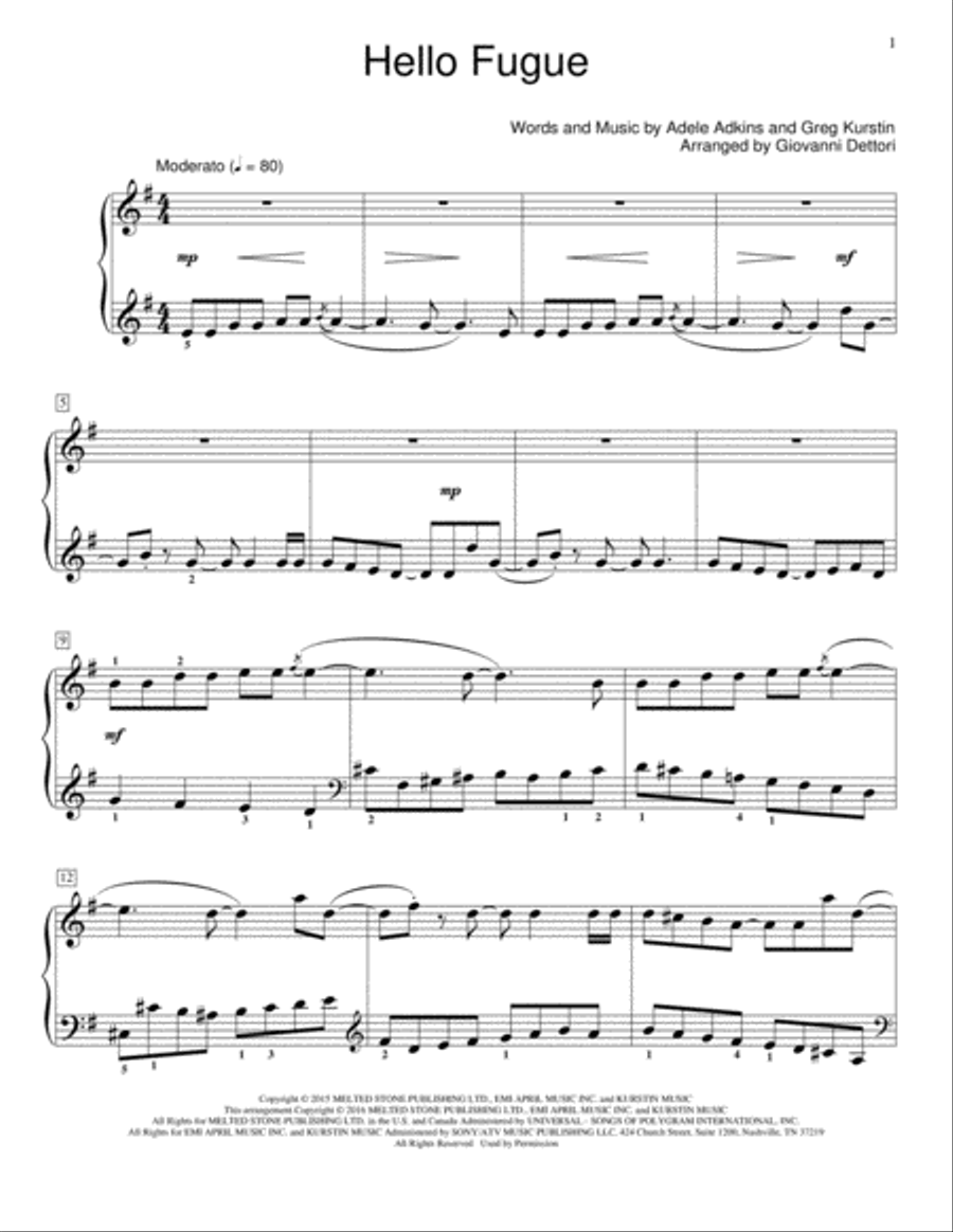 Hello Fugue (arr. Giovanni Deltori) Piano Method scores gallery preview page 1