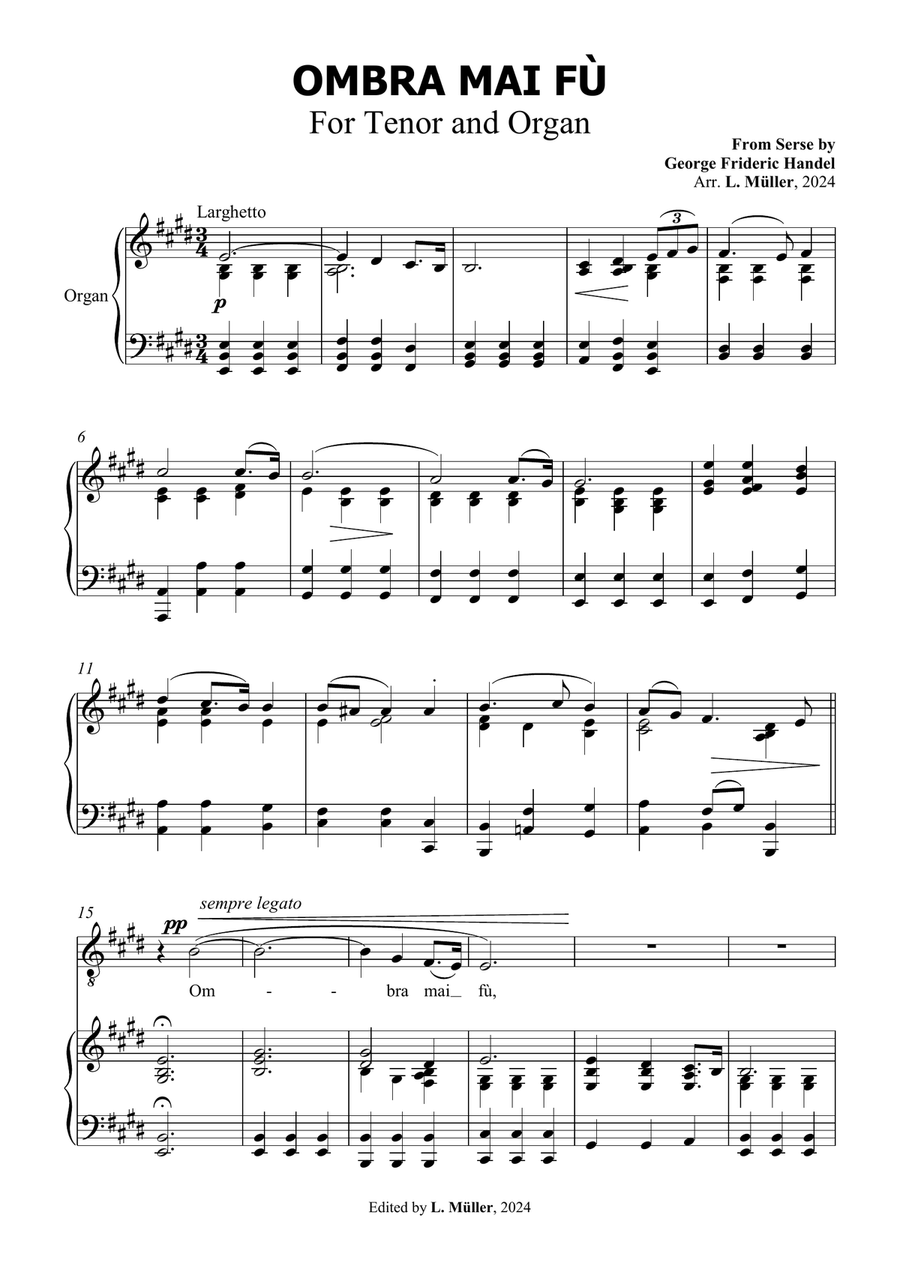 Book cover for Ombra Mai Fù - G. F. Handel - for Contralto Solo with Accompaniment in E Major