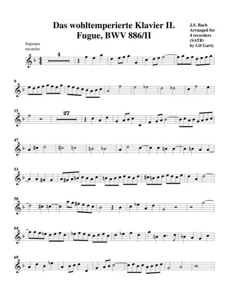 Fugue from Das wohltemperierte Klavier II, BWV 886/II (arrangement for 4 recorders) image number null