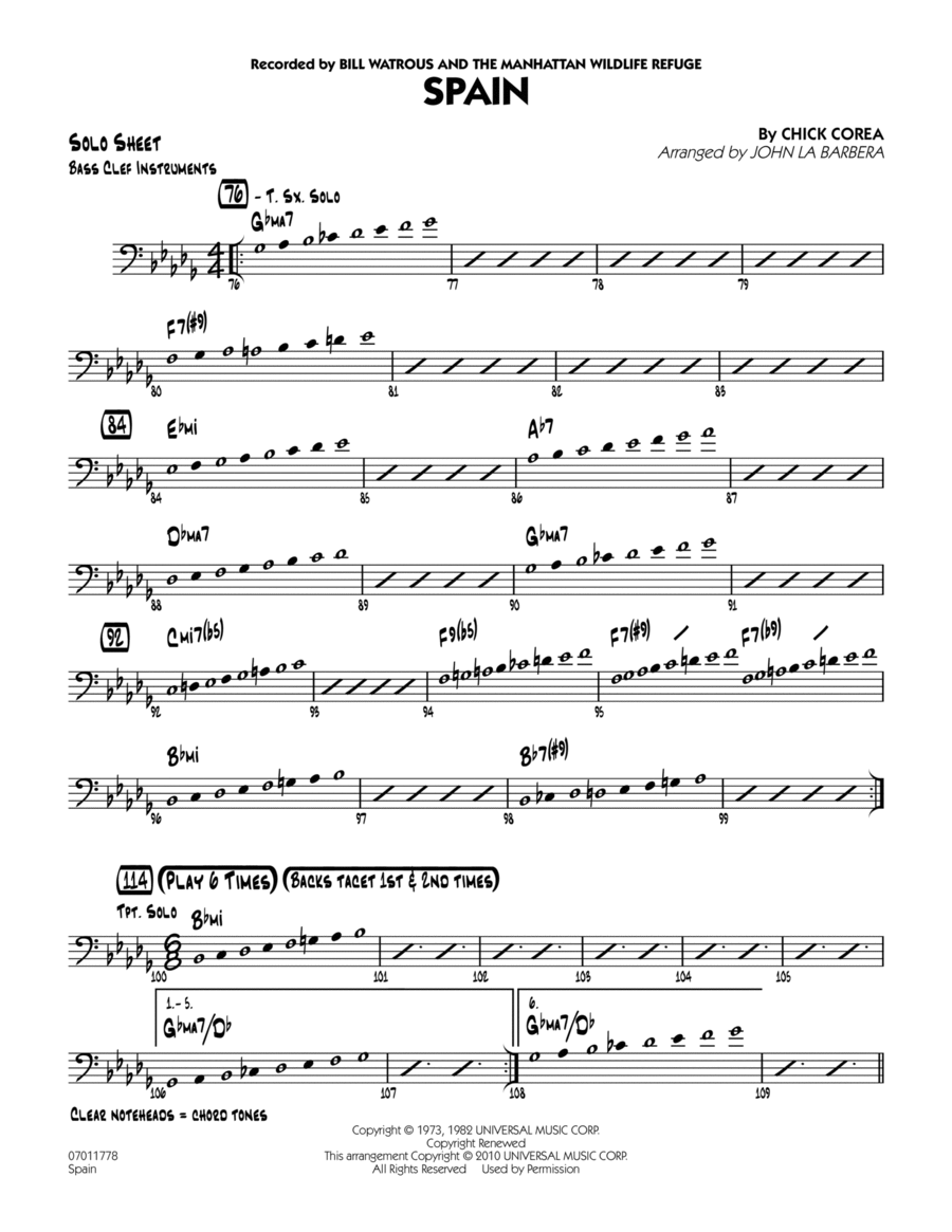 Spain - Bass Clef Solo Sheet Jazz Ensemble scores gallery preview page 1
