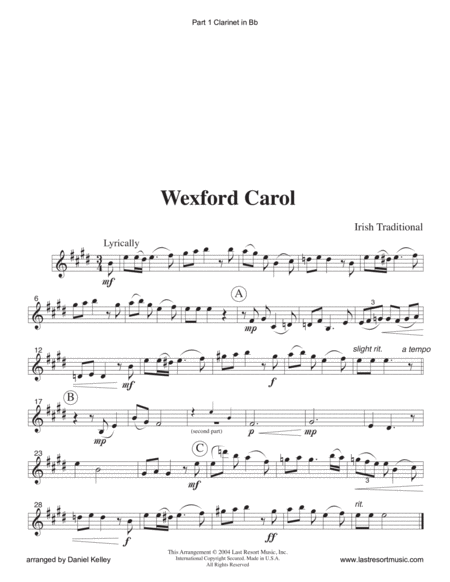 Wexford Carol for Strings or Piano Trio (or Wind Trio or Mixed Trio)