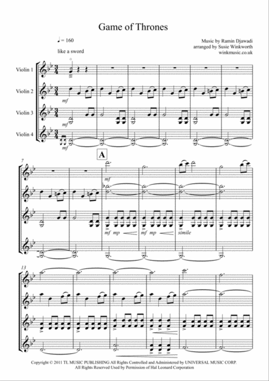 Game Of Thrones String Quartet scores gallery preview page 3