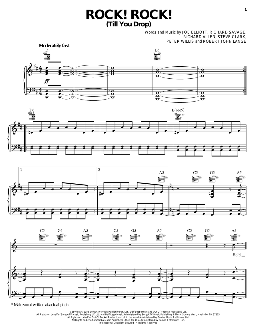 Rock! Rock! (Till You Drop) Piano, Vocal, Guitar scores gallery preview page 1