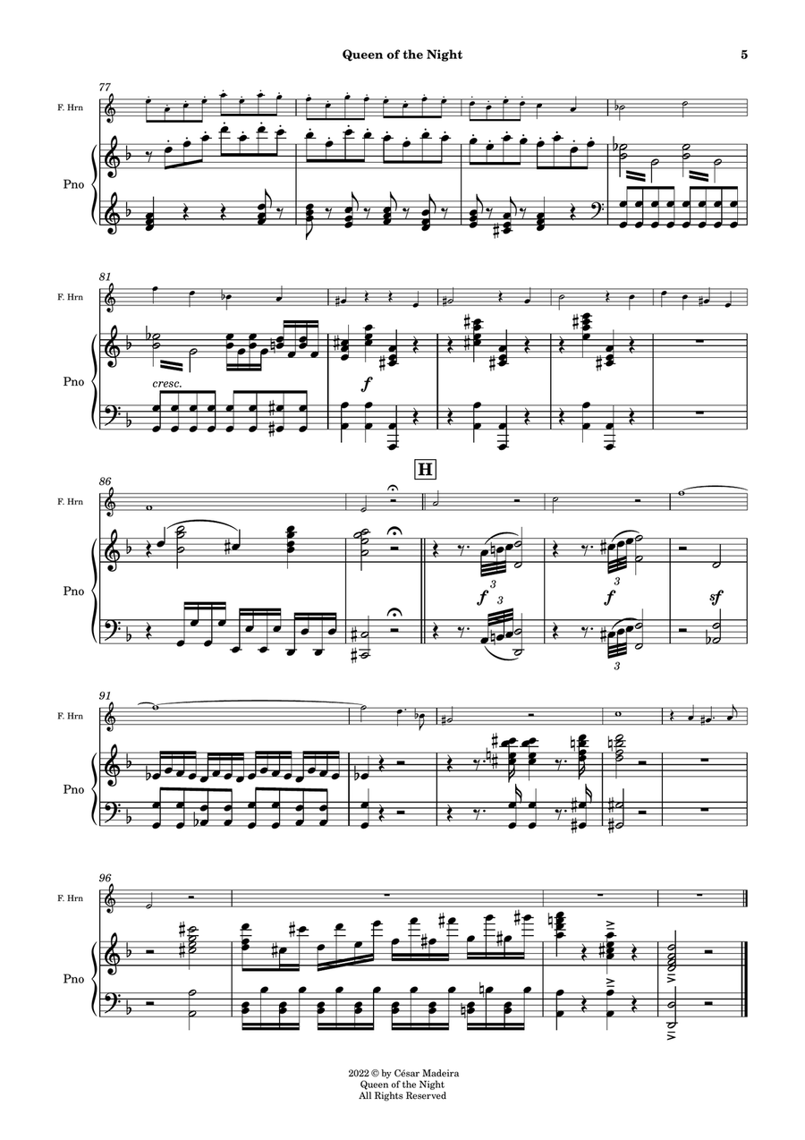 Queen of the Night Aria - French Horn and Piano (Full Score and Parts) Piano scores gallery preview page 6